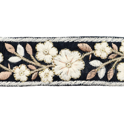 [From quantity 5] HandicraftTrim 『2023 Indian embroidery trim Black x White 396A "