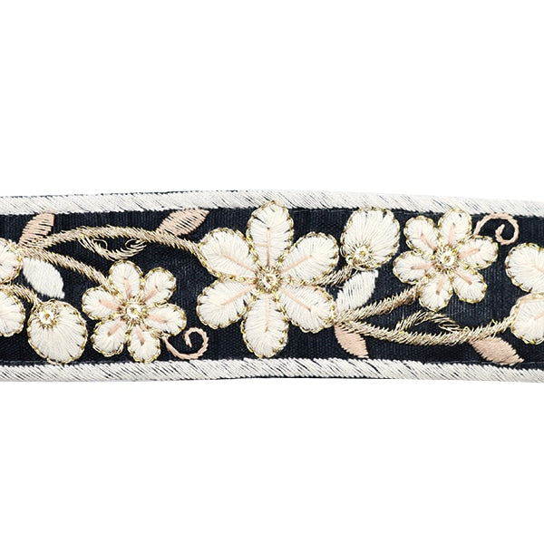 [From quantity 5] HandicraftTrim 『2023 Indian embroidery trim Black x White 399a]