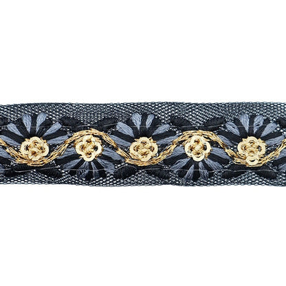 [From quantity 5] HandicraftTrim 『2023 Indian embroidery trim Black x Gray 418A]