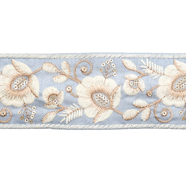 [From quantity 5] HandicraftTrim 『2023 Indian embroidery trim Blue x White 403i "