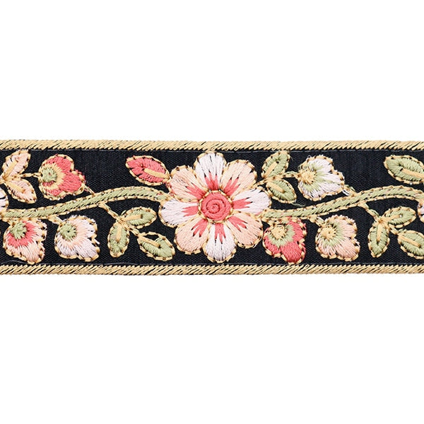 [From quantity 5] HandicraftTrim 『2023 Indian embroidery trim Black x Pink 45620#5 "