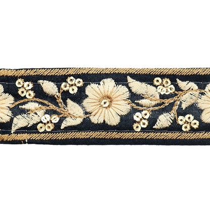 [From quantity 5] HandicraftTrim 『2023 Indian embroidery trim Black x beige 45641#1 "