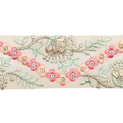 [De la quantité 5] artisanatGarniture "2023 Garniture de broderie indienne Beige x rose 779d"