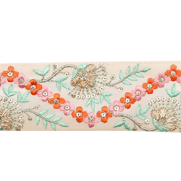 [From quantity 5] HandicraftTrim 『2023 Indian embroidery trim Beige x Orange 779E]