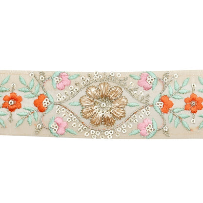 [From quantity 5] HandicraftTrim 『2023 Indian embroidery trim Beige x orange 786E]