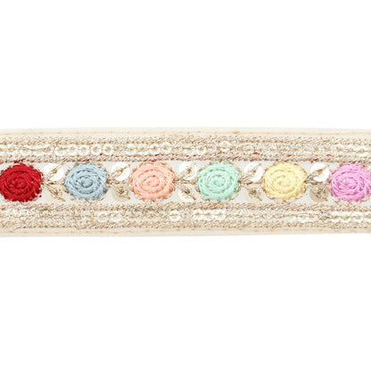 [From quantity 5] HandicraftTrim 『2023 Indian embroidery trim Beige x Red 873D]