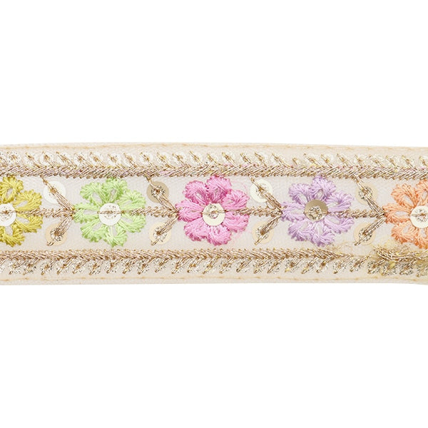 [From quantity 5] HandicraftTrim 『2023 Indian embroidery trim Beige x Purple 877D]