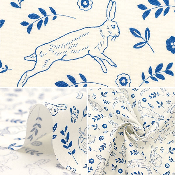 [From quantity 5] Fabric 『Scare Print Rabbit Field Navy Line SQRABO-NV]