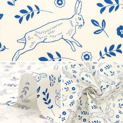 [From quantity 5] Fabric 『Scare Print Rabbit Field Navy Line SQRABO-NV]