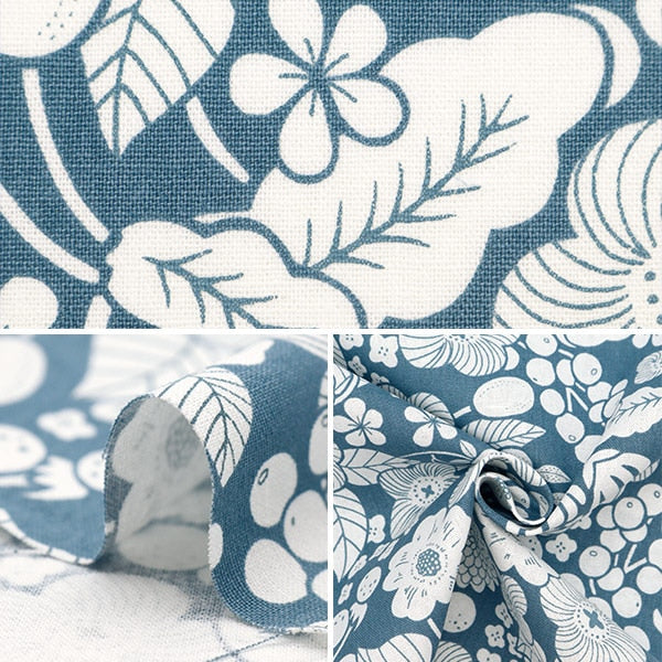 [From quantity 5] Fabric "Cotton hemp canvas flower pattern blue gray MAZE-A" Cosmotex style