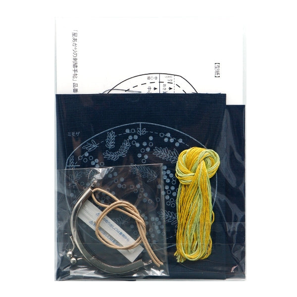 松本錦星 美川刺繍 刺繍キット 『星あかりの刺繍手帖 がま口 ミモザ ネイビー 545』 戸塚