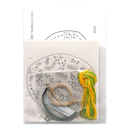 Embroidery kit "Hoshi Akari's embroidery notebook Gamaguchi Mimosa Pale Gray 546] Totsuka Sashiri