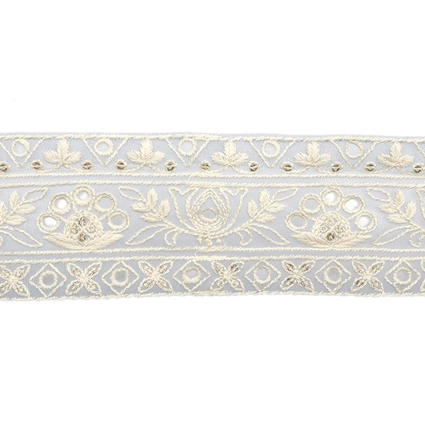 [De la quantité 5] artisanatGarniture "2024 Garniture de broderie indienne Gray x blanc 3673a"