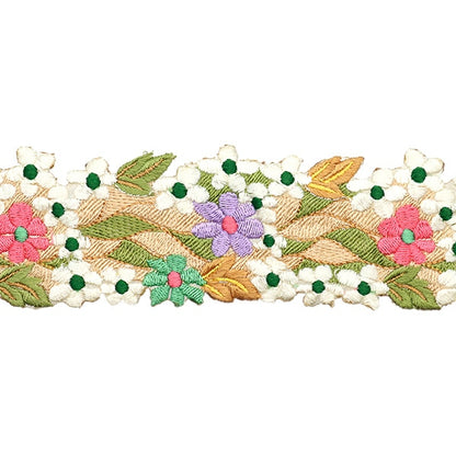 【数量5から】 手芸ブレード 『2024 インド刺繍ブレード ベージュ×パープル 3686C』