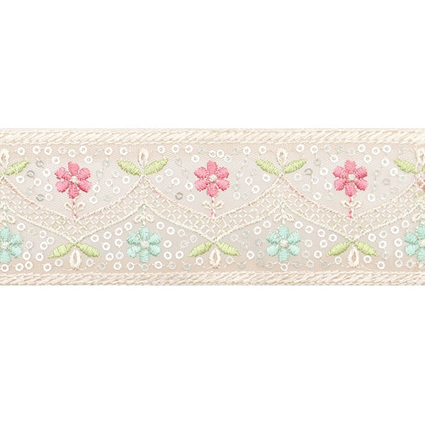 【数量5から】 手芸ブレード 『2024 インド刺繍ブレード ベージュ×グリーン 3707#2』