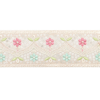 【数量5から】 手芸ブレード 『2024 インド刺繍ブレード ベージュ×グリーン 3707#2』