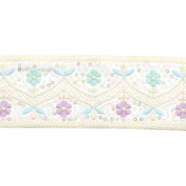 【数量5から】 手芸ブレード 『2024 インド刺繍ブレード ホワイト×パープル 3707A』
