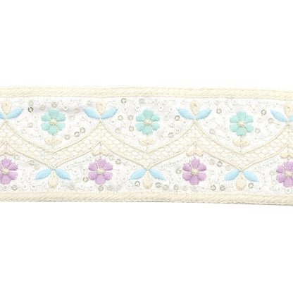 【数量5から】 手芸ブレード 『2024 インド刺繍ブレード ホワイト×パープル 3707A』