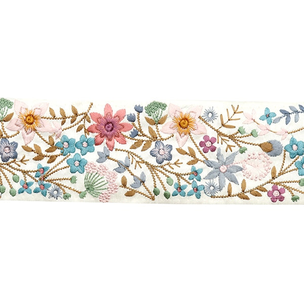 [Aus Menge 5] HandwerkBesätze 『2024 Indischer Stickereibesatz Weiß x Pink 3738g]