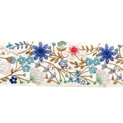 【数量5から】 手芸ブレード 『2024 インド刺繍ブレード ホワイト×ブルー 3738S』