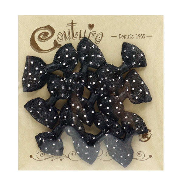 試作♡ハンドメイド♡チュール×まんまるリバティリボン 手芸パーツ 『ミニリボンパーツ チュール 黒×白ドット YRP-4』 寺井