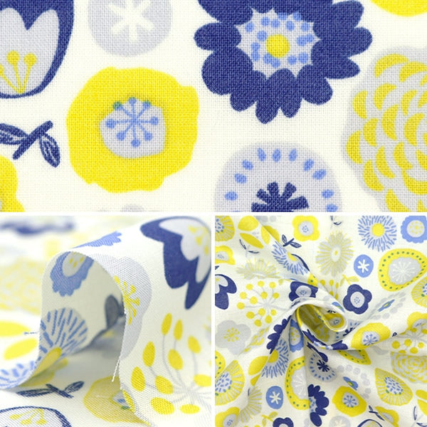 [From quantity 5] Fabric 『Scare Print Nordic flower pattern Yellow Blue SQ35901-3A]