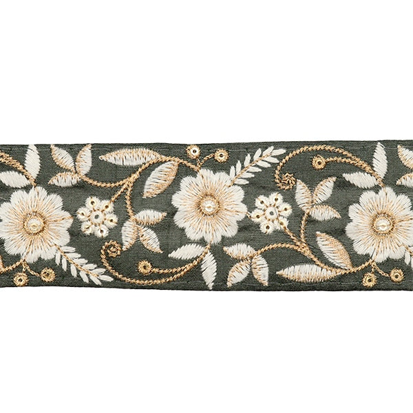 [Aus Menge 5] HandwerkBesätze 『2022 Indischer Stickereibesatz Grüne X Cream 45351d]