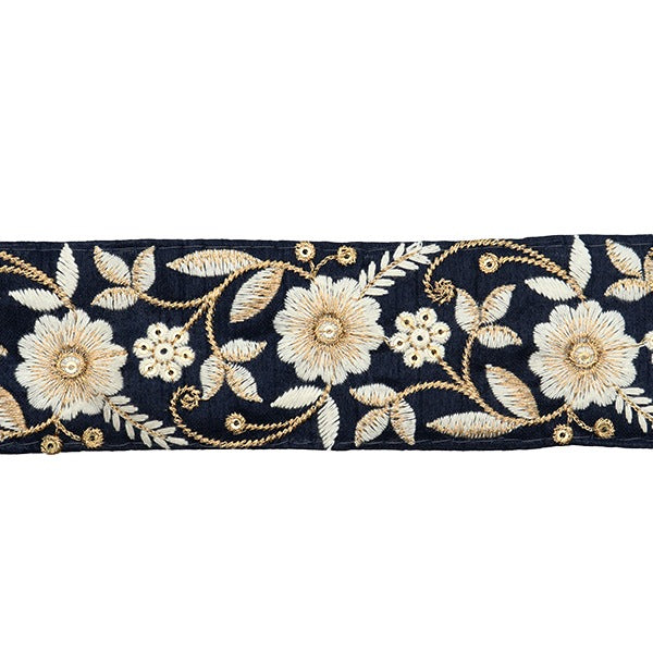 [Aus Menge 5] HandwerkBesätze 『2022 Indischer Stickereibesatz Navy X Cream 45351f]