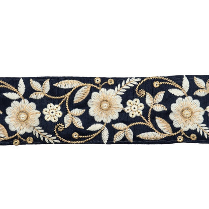 [Aus Menge 5] HandwerkBesätze 『2022 Indischer Stickereibesatz Navy X Cream 45351f]