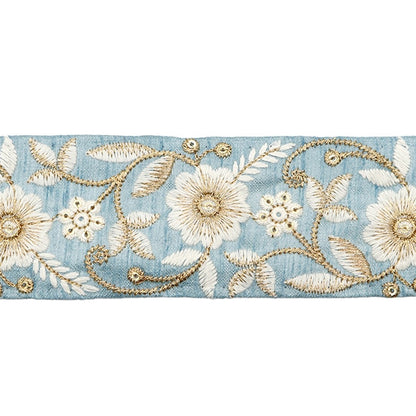 [Aus Menge 5] HandwerkBesätze 『2022 Indischer Stickereibesatz Blue X Cream 45351g]