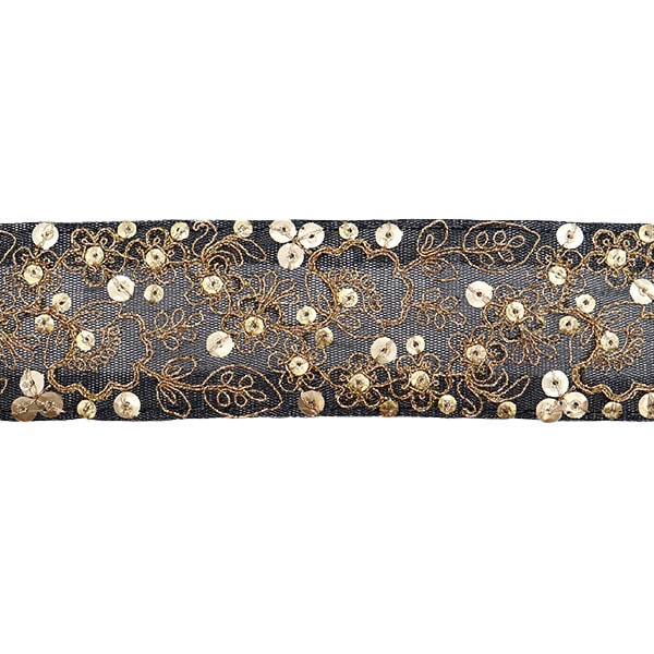 [Aus Menge 5] HandwerkBesätze 『2022 Indischer Stickereibesatz Schwarz X Gold 131b]