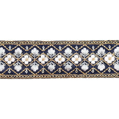 [Aus Menge 5] HandwerkBesätze 『2023 Indischer Stickereibesatz Marine x White 142#7]