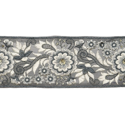 [Aus Menge 5] HandwerkBesätze 『2023 Indischer Stickereibesatz Grau x weiß 2164b]