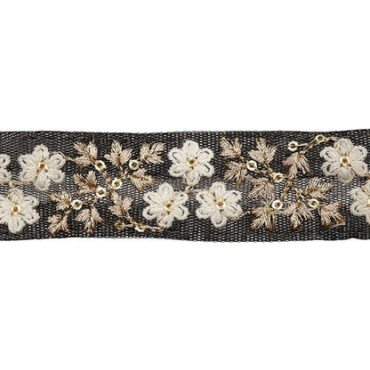 [Aus Menge 5] HandwerkBesätze 『2023 Indischer Stickereibesatz Schwarz x weiß 2058a]