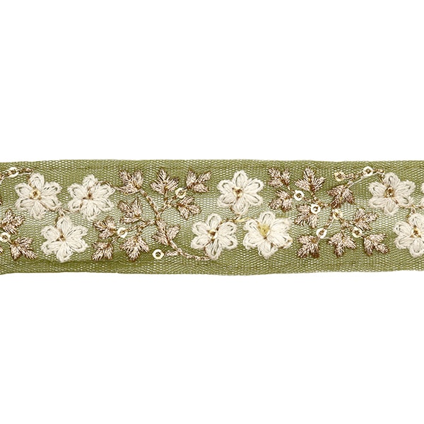 [Aus Menge 5] HandwerkBesätze 『2023 Indischer Stickereibesatz Grün x weiß 2058b]