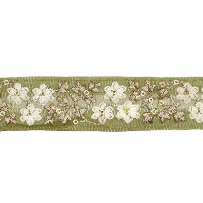 [Aus Menge 5] HandwerkBesätze 『2023 Indischer Stickereibesatz Grün x weiß 2058b]