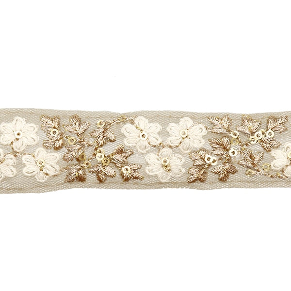 [Aus Menge 5] HandwerkBesätze 『2023 Indischer Stickereibesatz Grau x weiß 2058l]