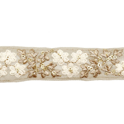 [Aus Menge 5] HandwerkBesätze 『2023 Indischer Stickereibesatz Grau x weiß 2058l]