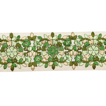 [Aus Menge 5] HandwerkBesätze 『2023 Indischer Stickereibesatz Beige X Green 3124f]