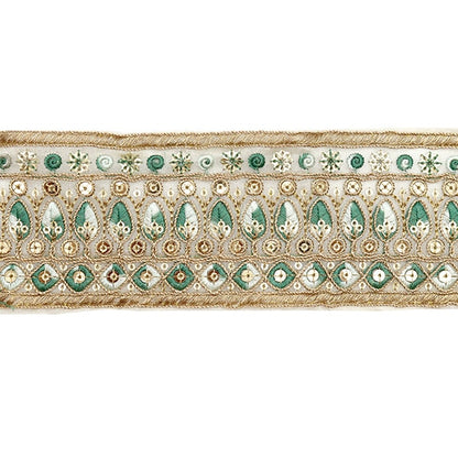 [Aus Menge 5] HandwerkBesätze 『2023 Indischer Stickereibesatz Beige X Green 3127c]