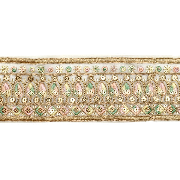 [Aus Menge 5] HandwerkBesätze 『2023 Indischer Stickereibesatz Beige x Pink 3127f]