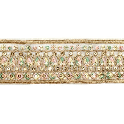 [Aus Menge 5] HandwerkBesätze 『2023 Indischer Stickereibesatz Beige x Pink 3127f]