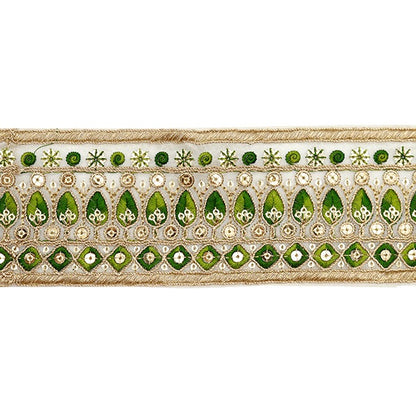 [Aus Menge 5] HandwerkBesätze 『2023 Indischer Stickereibesatz Beige X Green 3127m "