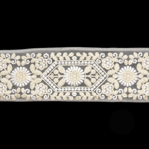 [Aus Menge 5] HandwerkBesätze 『2023 Indischer Stickereibesatz Weiß X White 3136b]