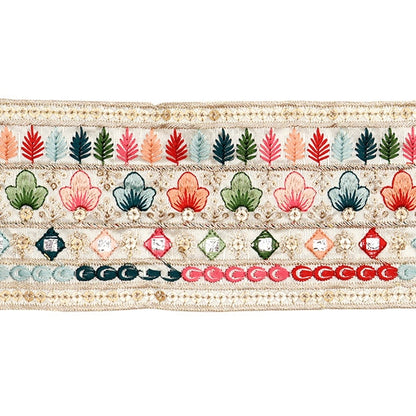 [Aus Menge 5] HandwerkBesätze 『2023 Indischer Stickereibesatz Beige X Green 3146d]