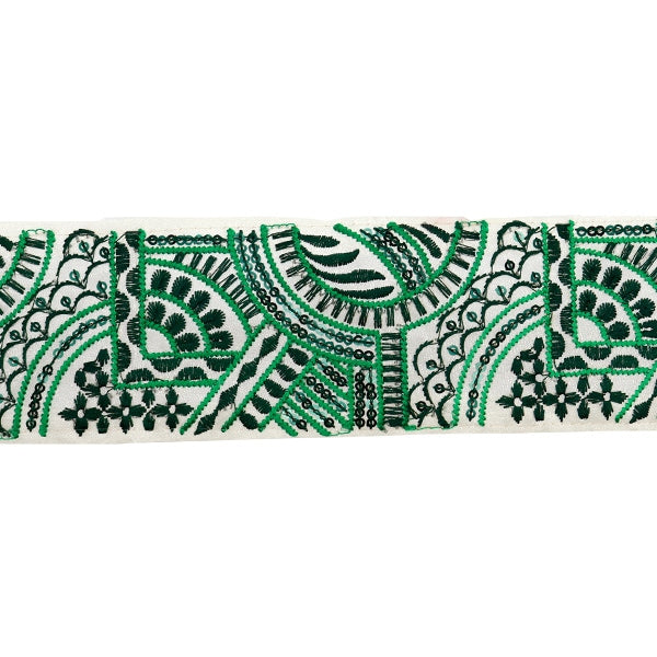 [Aus Menge 5] HandwerkBesätze 『2023 Indischer Stickereibesatz Weißer x grün 3527b]