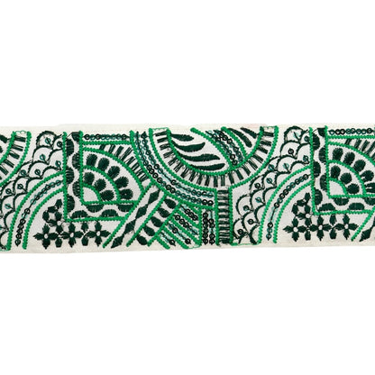 [Aus Menge 5] HandwerkBesätze 『2023 Indischer Stickereibesatz Weißer x grün 3527b]