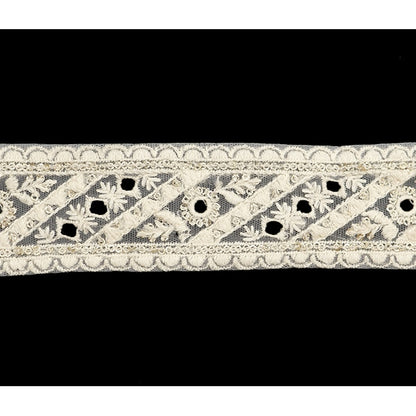 [Aus Menge 5] HandwerkBesätze 『2023 Indischer Stickereibesatz Weiß x weiß 3271a]