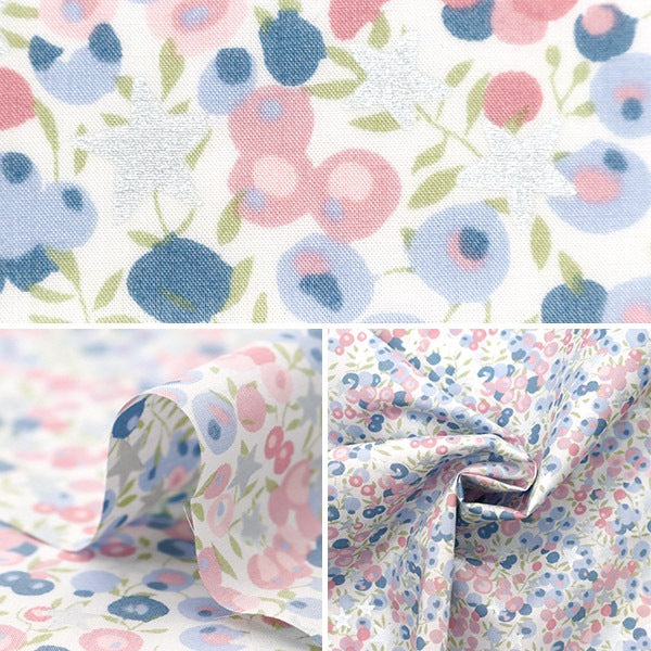 [From quantity 5] Fabric "Liberty Fabric Tana lawn Wilsshire Stars Pink x Sax 36364581J24A] [Yuzawayaoriginal】