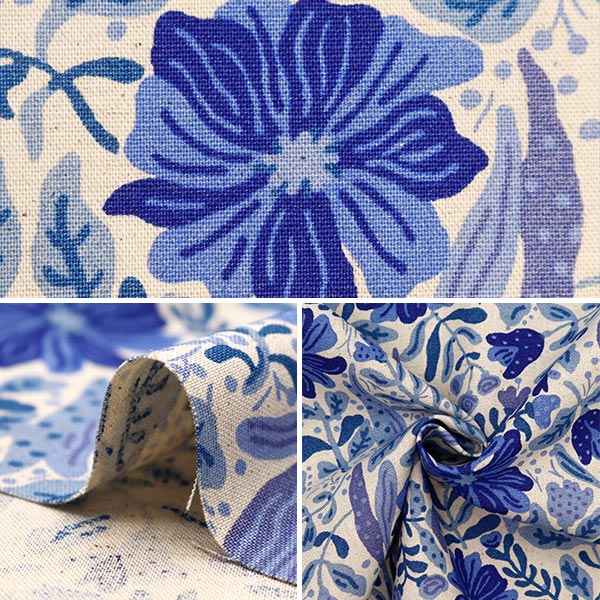 [From quantity 5] Fabric "Ukako Cotton Cotton Hinen Canvas Flower Storm Blue Up5920-C" COTTON KOBAYASHI